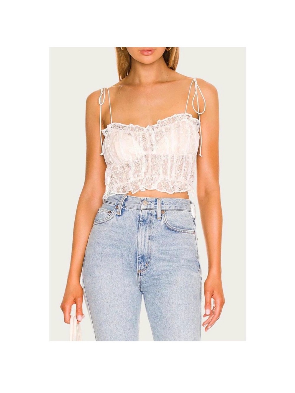 For Love & Lemons Jules Lace Crop Top Cream White Tie Straps Bustier Size s 432